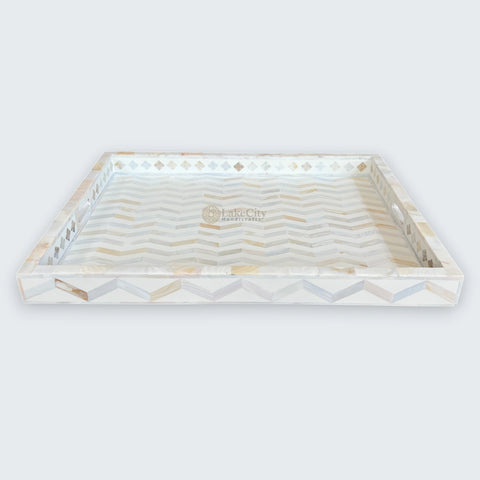 MOP Inlay Chevron Pattern Tray White