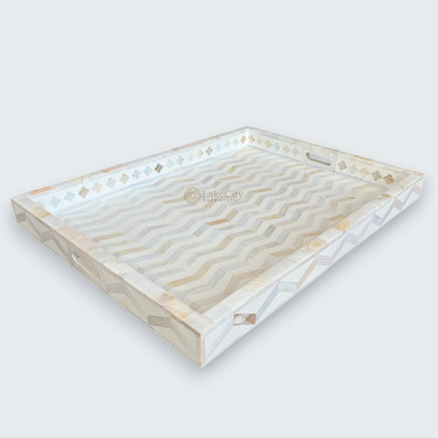 MOP Inlay Chevron Pattern Tray White