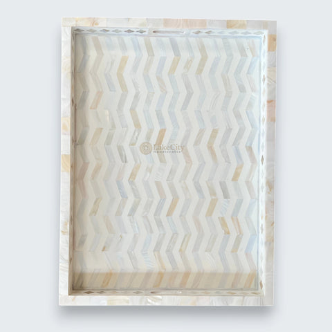 MOP Inlay Chevron Pattern Tray White