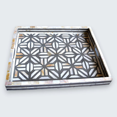 Mother Of Pearl Inlay Cross Design Tray Grey