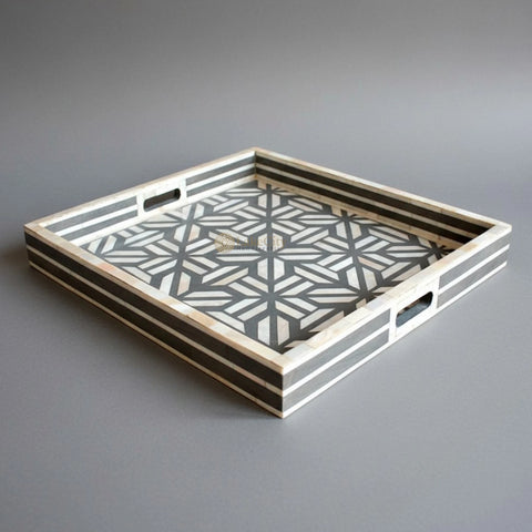 Mother Of Pearl Inlay Cross Design Tray Grey