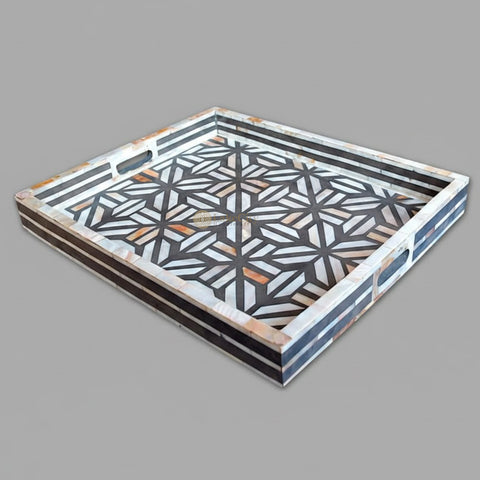 Mother Of Pearl Inlay Cross Design Tray Grey