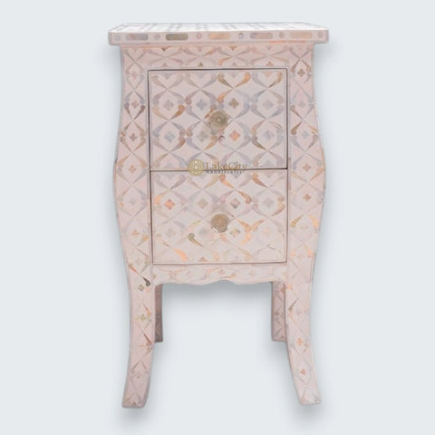 Mother Of Pearl Inlay Curved 2 Drawers Bedside Quote Design White