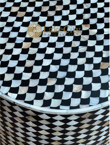 Mother Of Pearl Inlay Drop Design Round Stool Table Black