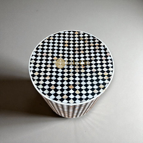 Mother Of Pearl Inlay Drop Design Round Stool Table Black