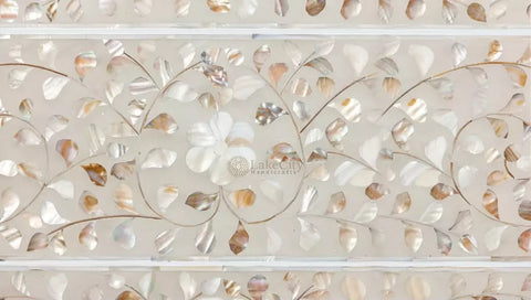 Mother Of Pearl Inlay Edge Floral Design 3 Drawers Dresser Table Grey