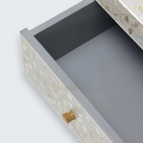 Mother Of Pearl Inlay Edge Floral Design 3 Drawers Dresser Table Grey