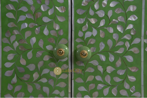 Mother Of Pearl Inlay Floral 2 Doors Armoire Green