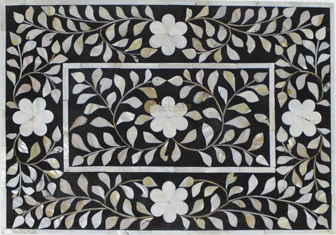 Mother Of Pearl Inlay Floral 2 Drawer Bedside Black