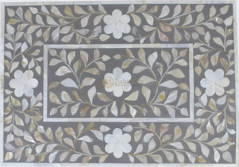 Mother Of Pearl Inlay Floral 2 Drawer Bedside Grey