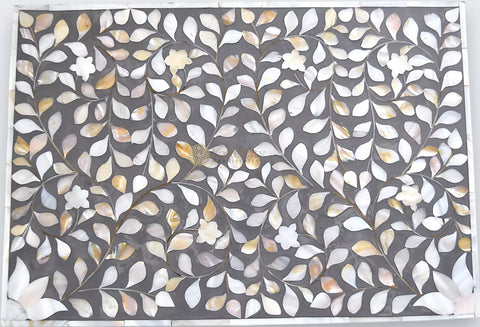 MOP Inlay Floral 2 Drawer Bedside Long Leg Grey