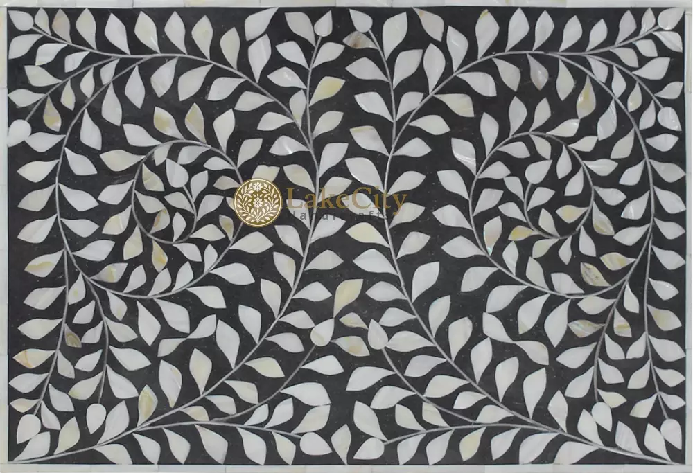 Mother Of Pearl Inlay Floral 3 Drawer Bedside Black