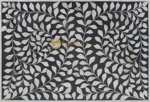 Mother Of Pearl Inlay Floral 3 Drawer Bedside Black