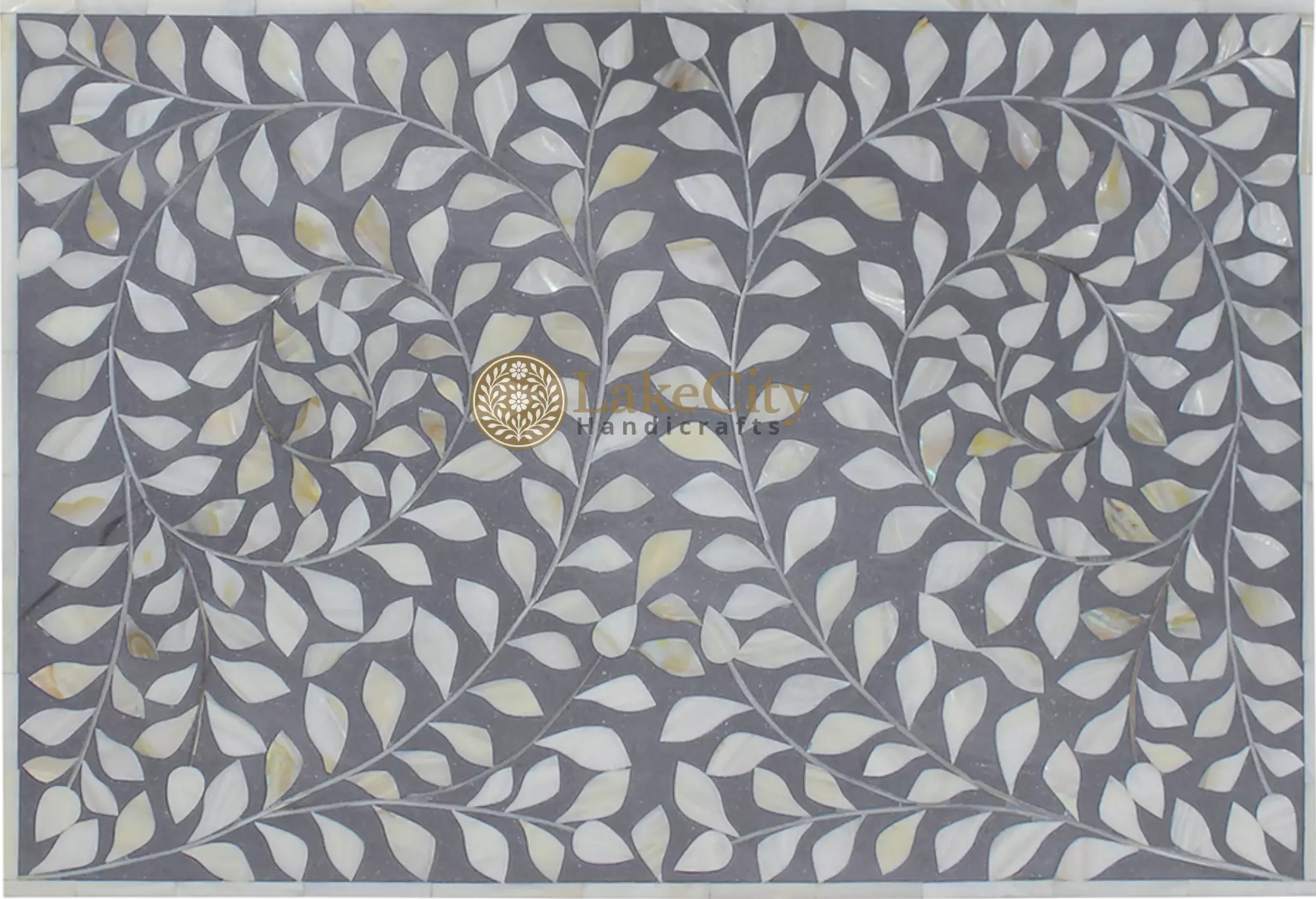 Mother Of Pearl Inlay Floral 3 Drawer Bedside Grey