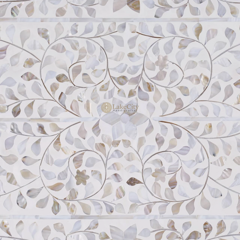 Mother Of Pearl Inlay Floral 3 Drawer Console Table White