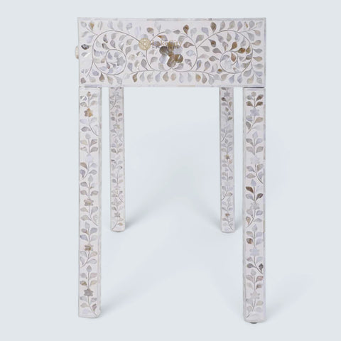Mother Of Pearl Inlay Floral 3 Drawer Console Table White
