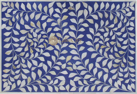 Mother Of Pearl Inlay Floral 3 Drawer Bedside Blue