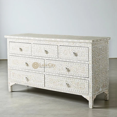 Mother Of Pearl Inlay Floral 7 Drawers Chest Light Grey | Mother Of Pearl Inlay Floral 7 Drawers Dresser Light Grey