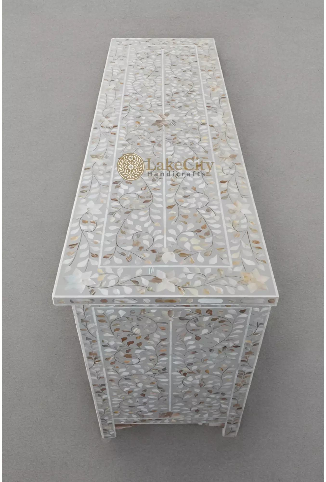 Mother Of Pearl Inlay Floral 7 Drawers Chest Light Grey | Mother Of Pearl Inlay Floral 7 Drawers Dresser Light Grey