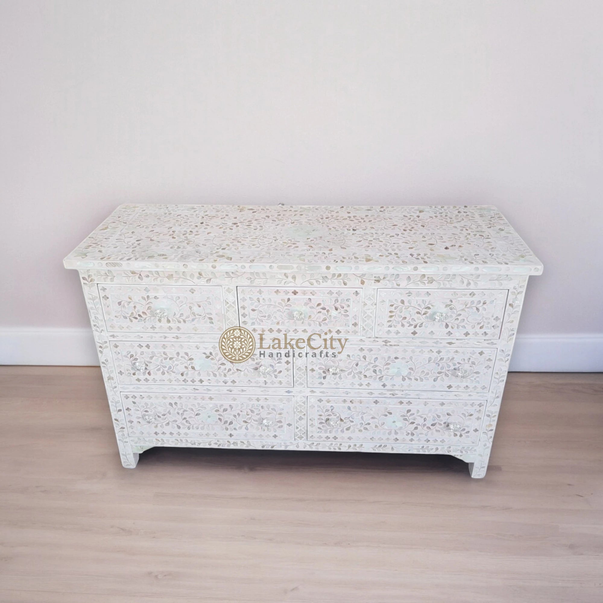 Mother Of Pearl Inlay Floral 7 Drawers Chest Light Pink | Mother Of Pearl Inlay Floral 7 Drawers Dresser Light Pink