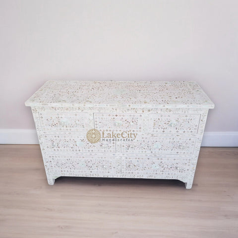 Mother Of Pearl Inlay Floral 7 Drawers Chest Light Pink | Mother Of Pearl Inlay Floral 7 Drawers Dresser Light Pink