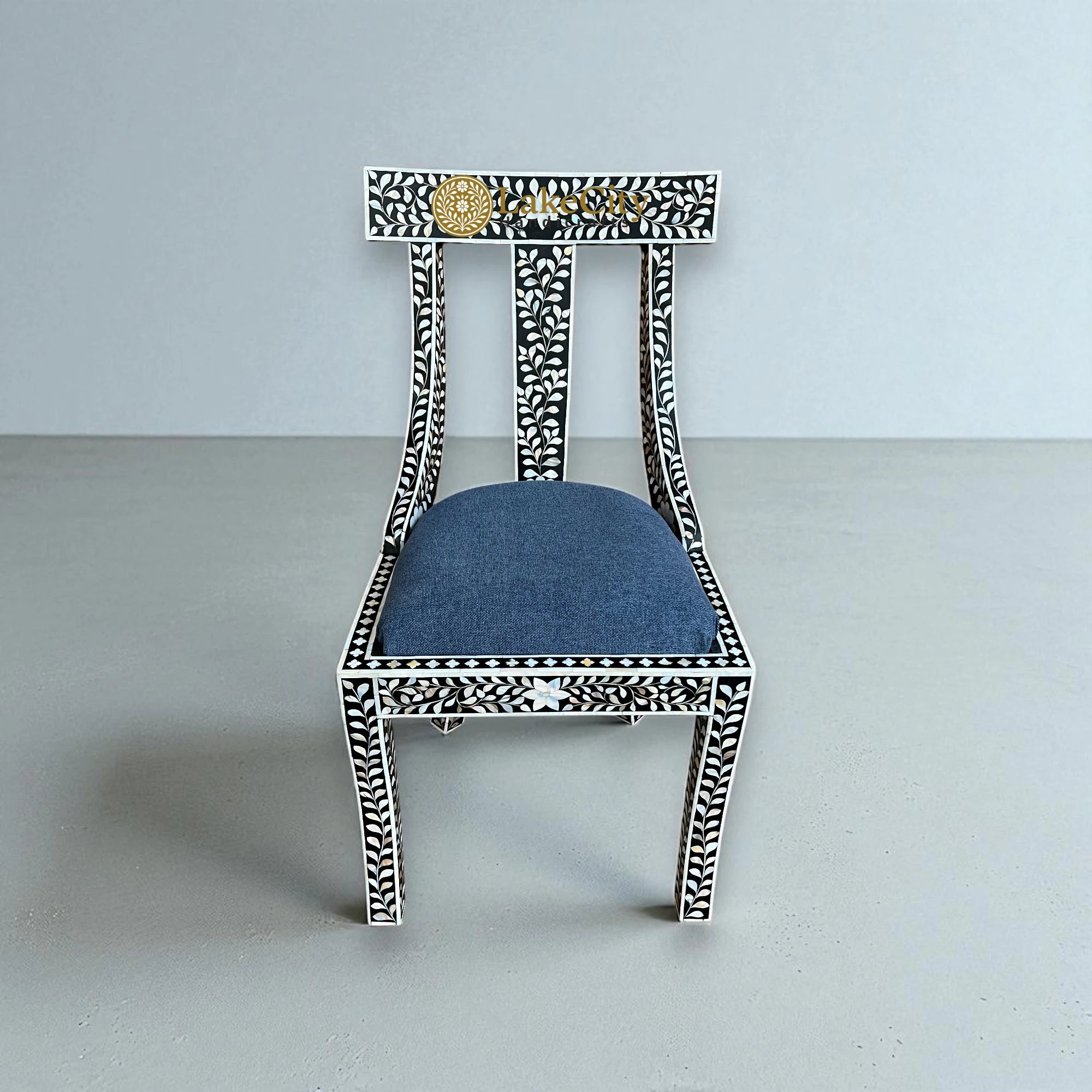 Mother Of Pearl Inlay Floral Chair Black