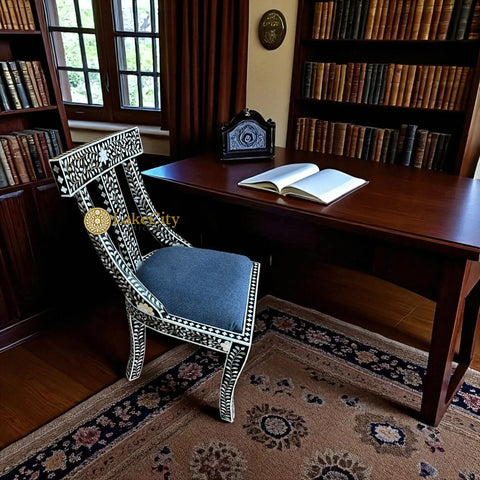 Mother Of Pearl Inlay Floral Chair Black