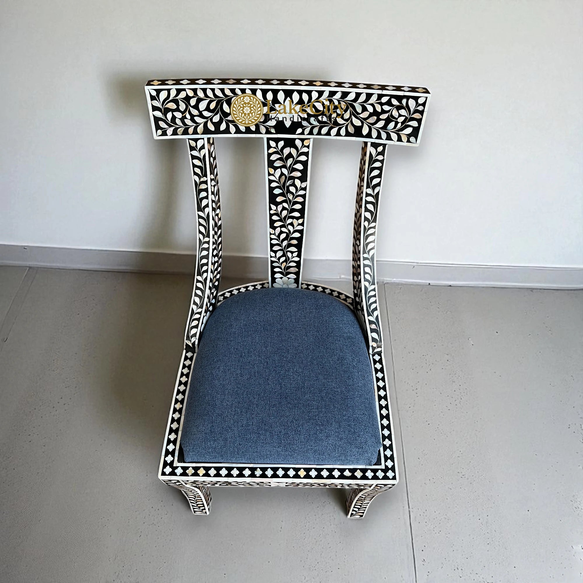 Mother Of Pearl Inlay Floral Chair Black