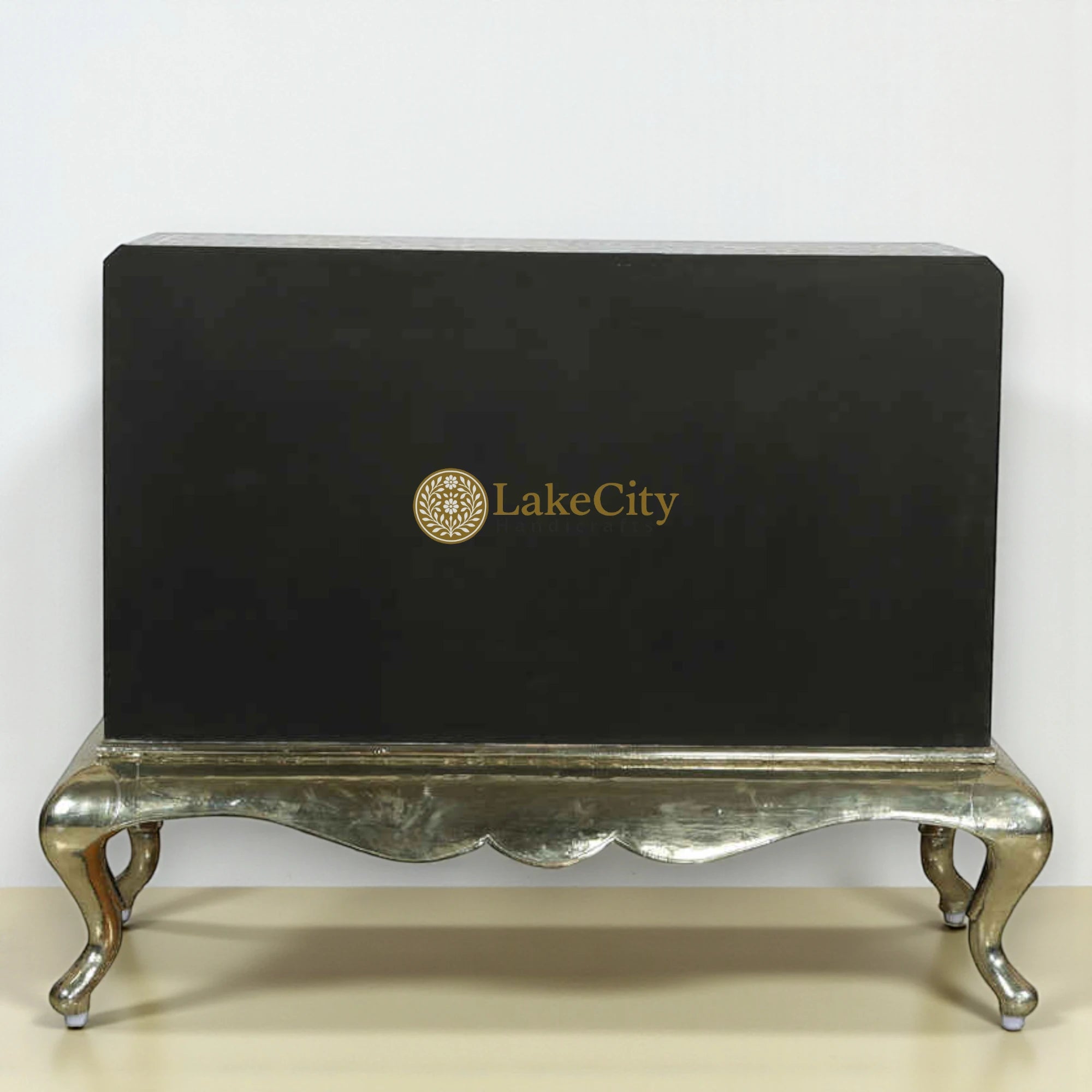 Mother Of Pearl Inlay Floral Design 2 Drawers Chest Metal Legs