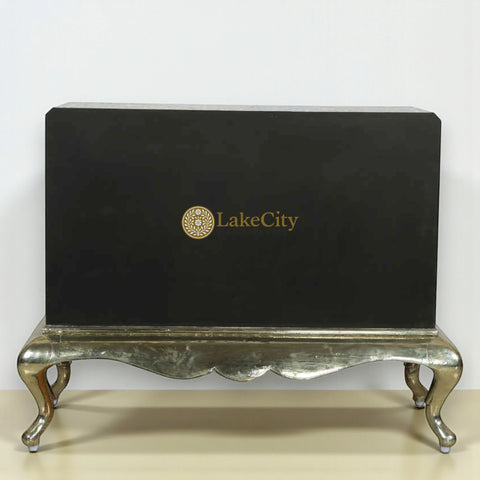 Mother Of Pearl Inlay Floral Design 2 Drawers Chest Metal Legs