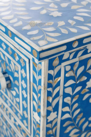 Mother Of Pearl Inlay Floral Design 3 Drawers Chest Blue