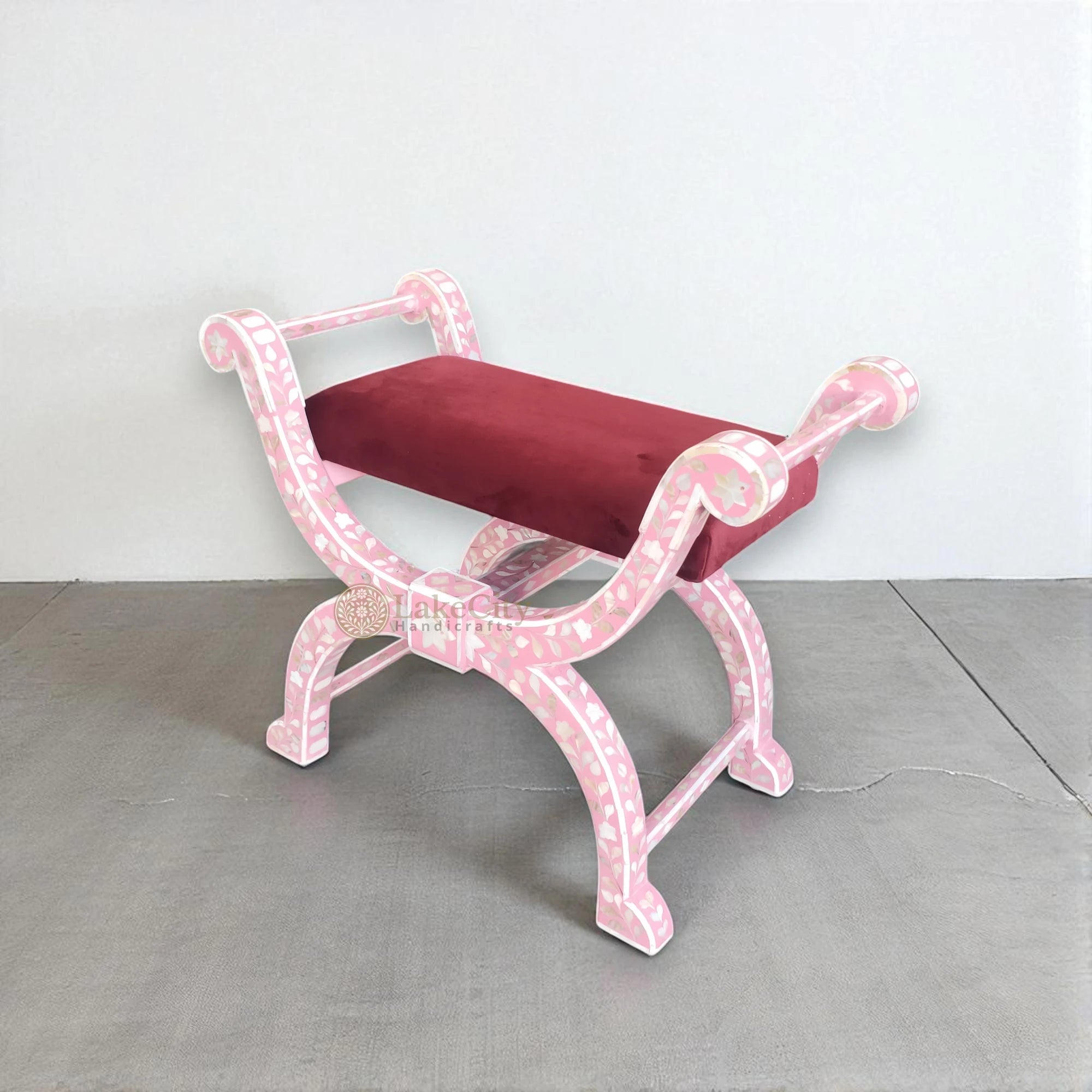 Mother Of Pearl Inlay Floral Design Jenny Stool Pink