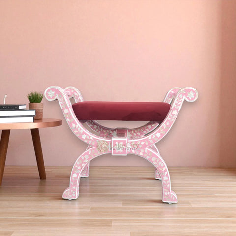 Mother Of Pearl Inlay Floral Design Jenny Stool Pink