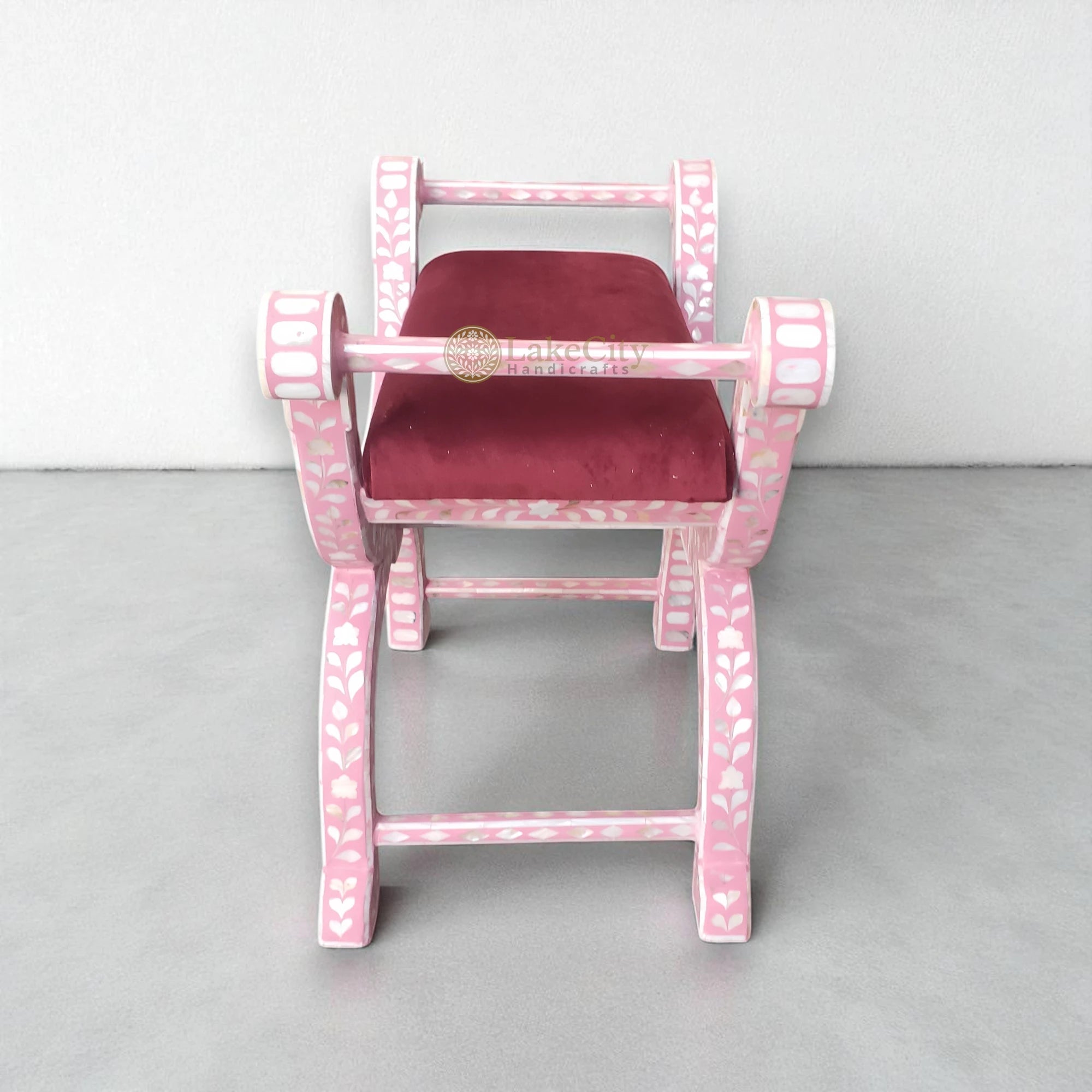 Mother Of Pearl Inlay Floral Design Jenny Stool Pink