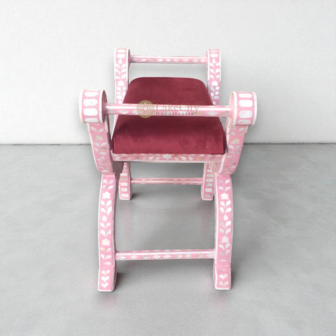 Mother Of Pearl Inlay Floral Design Jenny Stool Pink