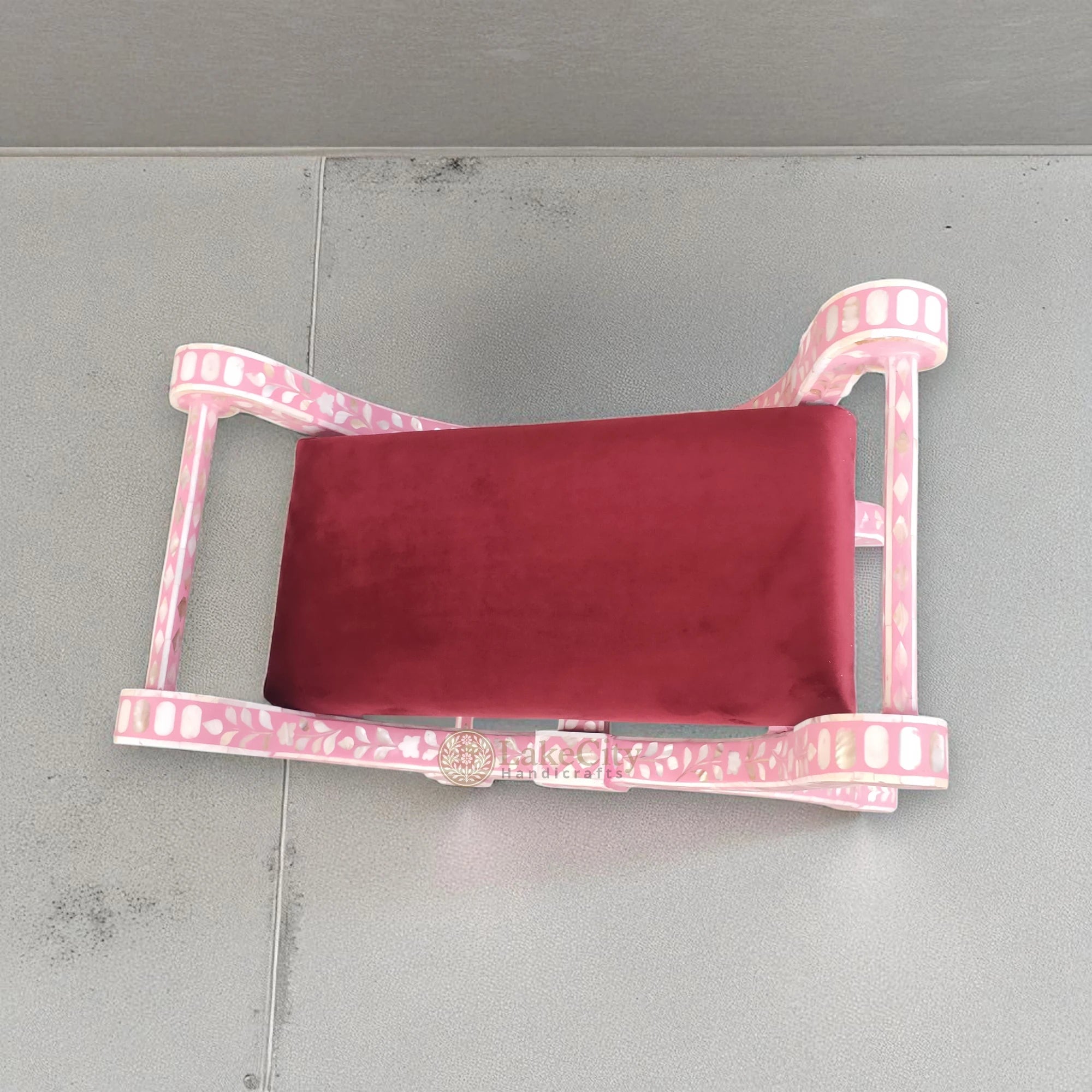 Mother Of Pearl Inlay Floral Design Jenny Stool Pink