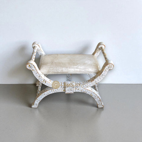 Mother Of Pearl Inlay Floral Design Jenny Stool White