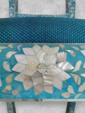 Mother Of Pearl Inlay Floral Rams Head Chair Turquoise Blue
