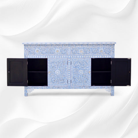 Mother Of Pearl Inlay Floral Design 2 Drawers & 4 Doors Sideboard table Light Blue