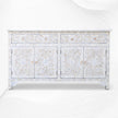 Mother Of Pearl Inlay Floral Design 2 Drawers & 4 Doors Sideboard Table Beige