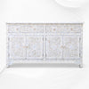 Mother Of Pearl Inlay Floral Design 2 Drawers & 4 Doors Sideboard Table Beige