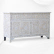 Mother Of Pearl Inlay Floral Design 2 Drawers & 4 Doors Sideboard Table Beige