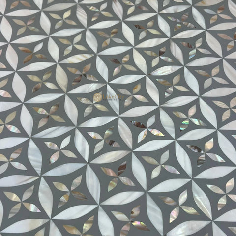 Mother Of Pearl Inlay Geometric Desk with Chrome Hardware