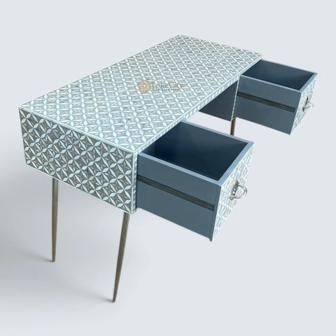 Mother Of Pearl Inlay Geometric Desk with Chrome Hardware