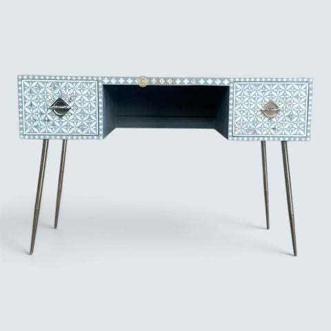 Mother Of Pearl Inlay Geometric Desk with Chrome Hardware