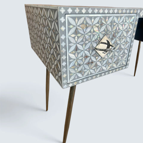 Mother Of Pearl Inlay Geometric Desk with Chrome Hardware