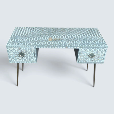 Mother Of Pearl Inlay Geometric Desk with Chrome Hardware