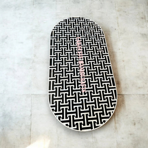 Mother Of Pearl Inlay Tetris Design Oval Shape Coffee Table Black | Mother Of Pearl Inlay Tetris Design Oval Shape Center Table Black