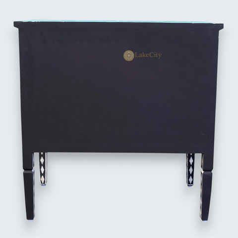 Mother Of Pearl Inlay Lotus Design 2 Drawers Chest Black
