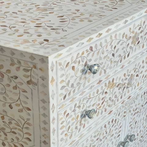 Mother Of Pearl Inlay Mylan Scroll-vine Design Buffet White